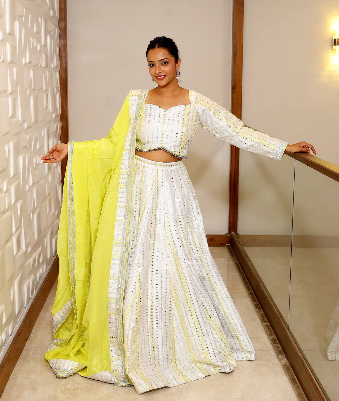 Vaarabella White Lehenga - Yellow Dupatta