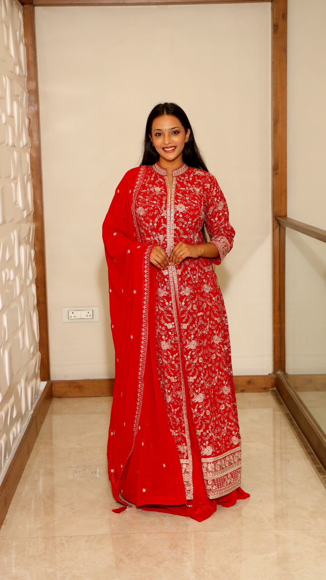 Red Anarkali with Skirt