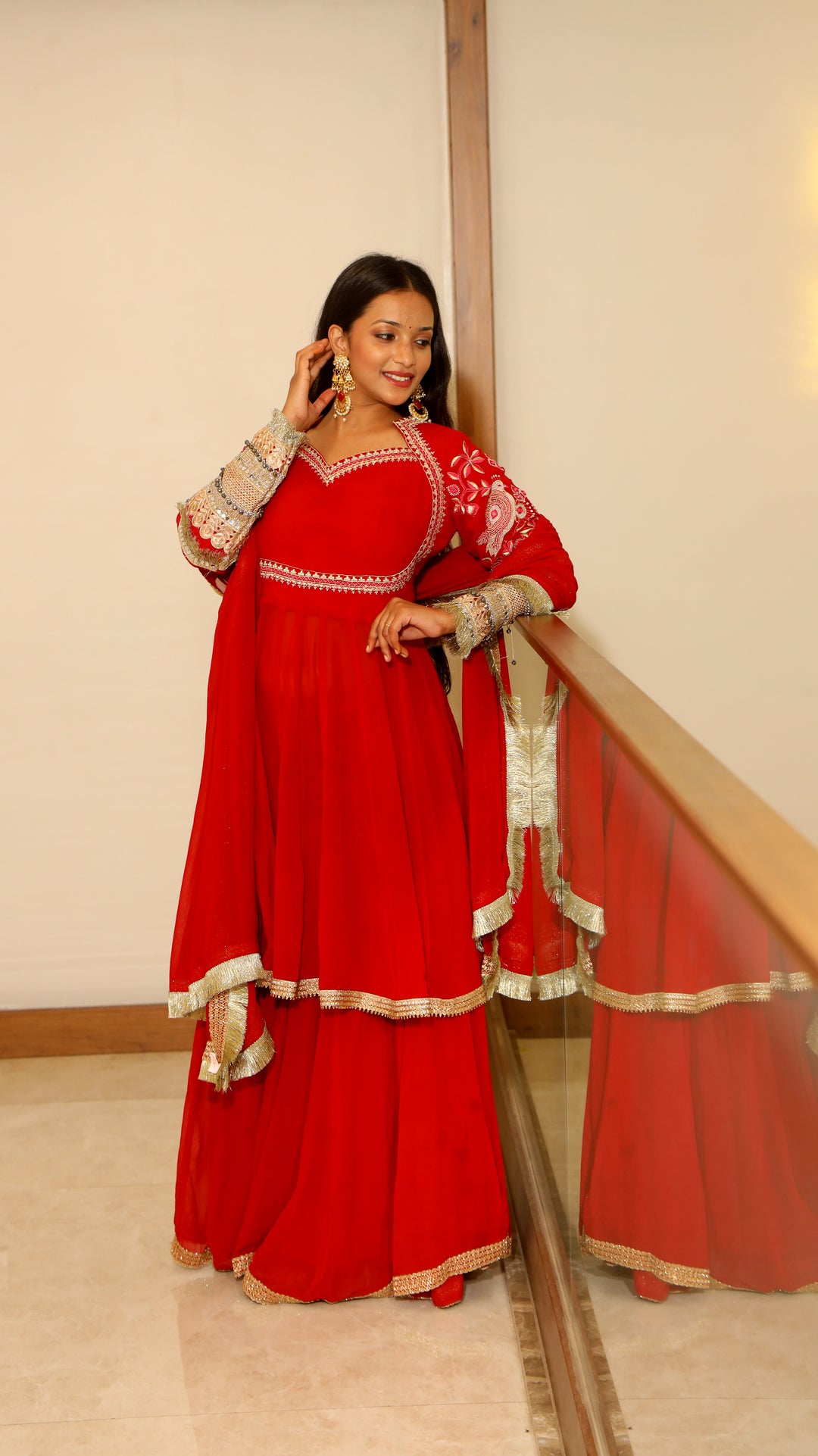 Red Short Anarkali with Lehenga