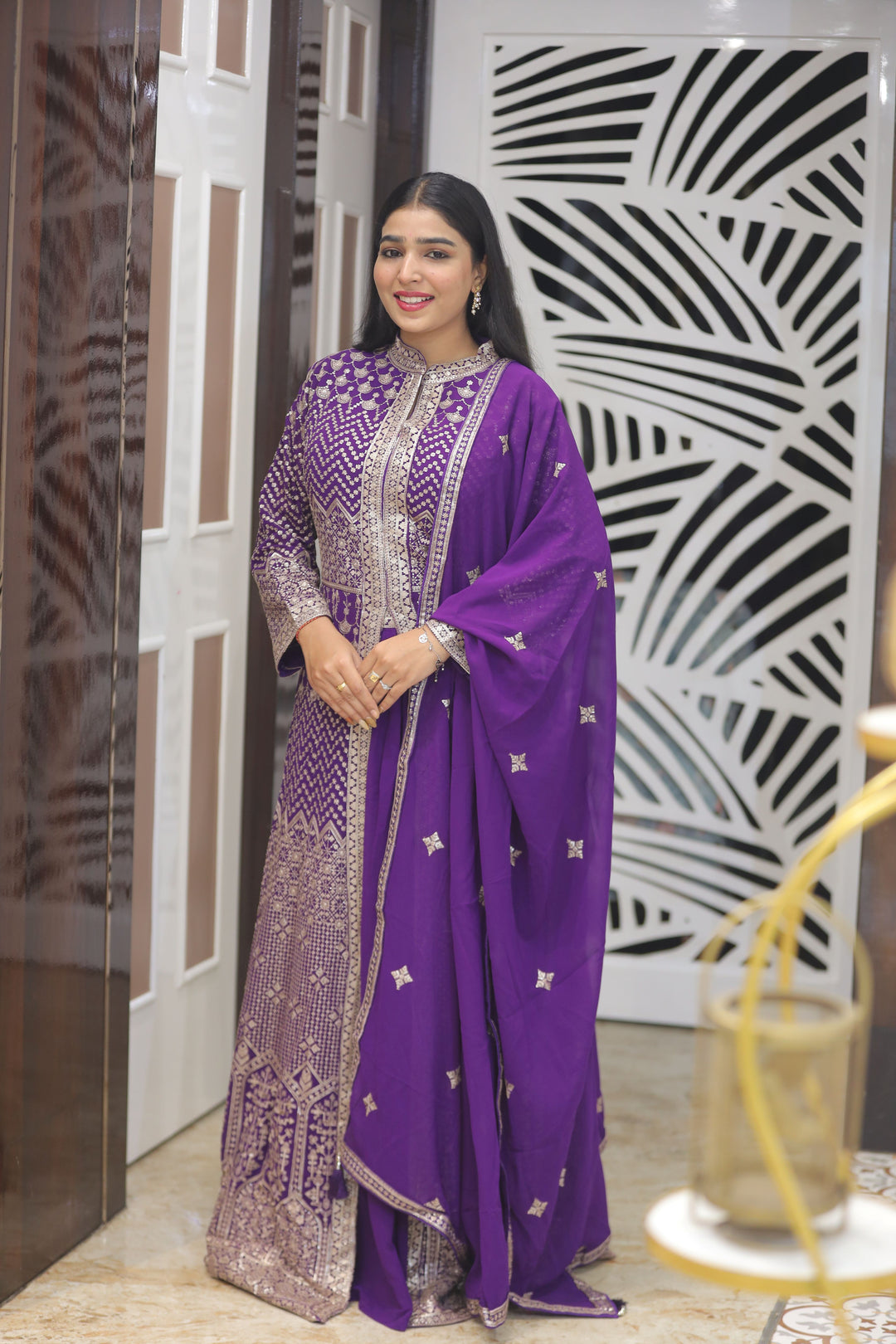 Purple Anarkali with Skirt