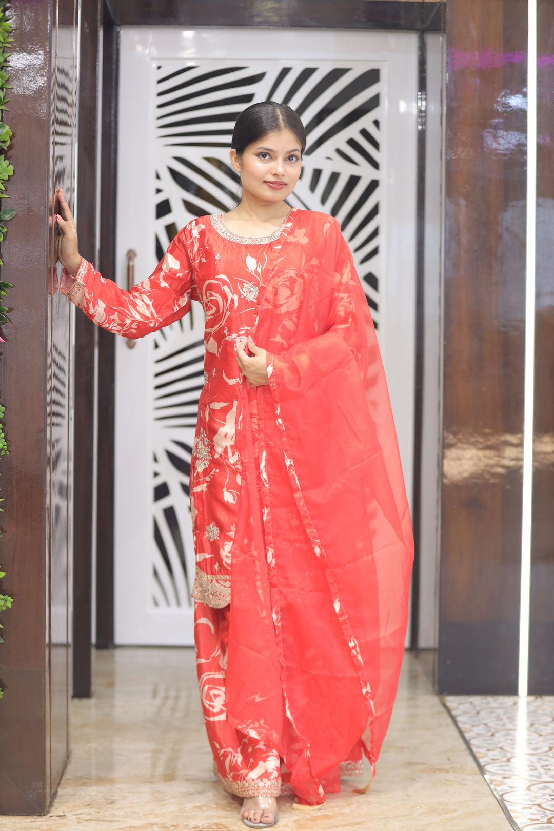 Red Printed Kurti with Plazo