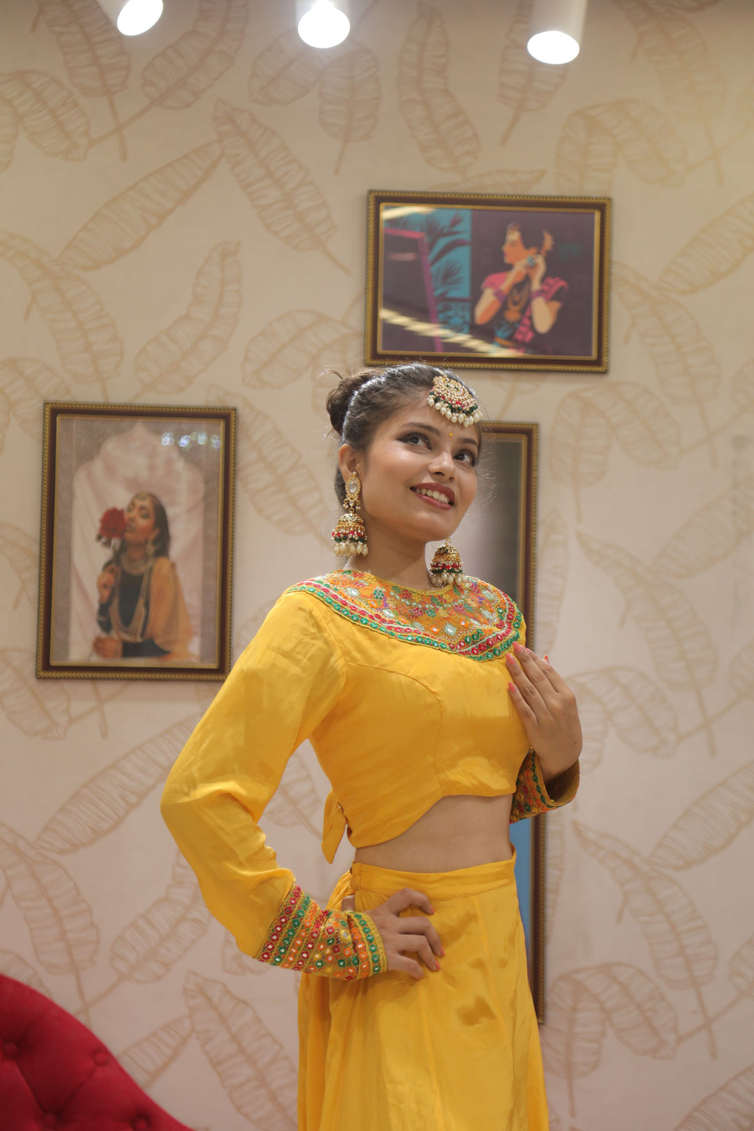 Yellow Crop Top with Kali Plazo