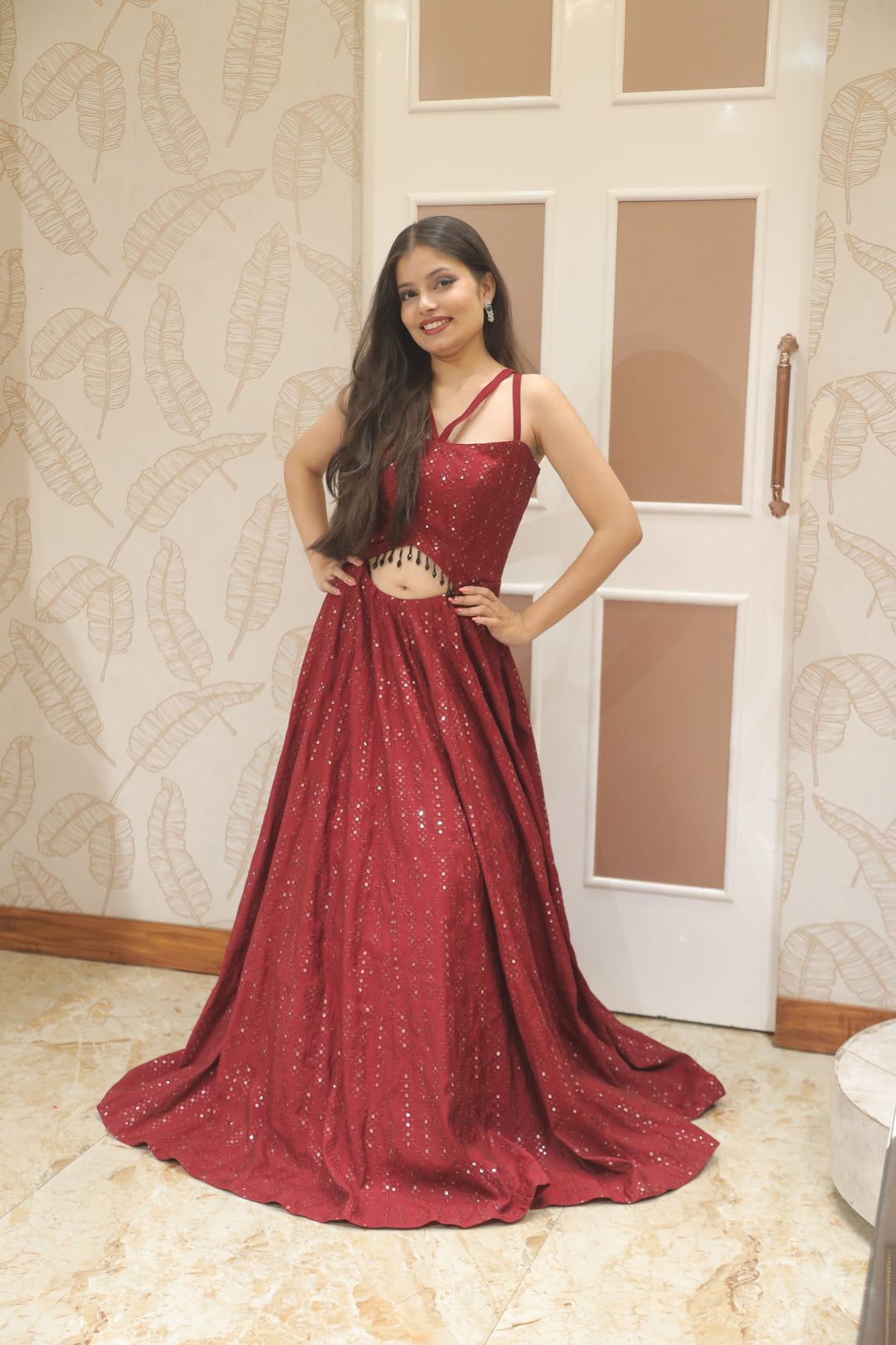 Red Chikangari Gown