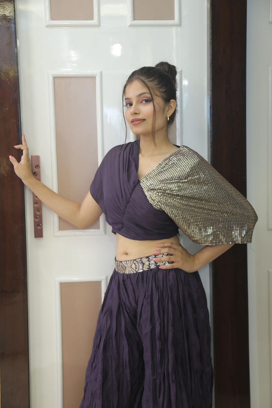 Elegant Wine Crop Top with Plazo