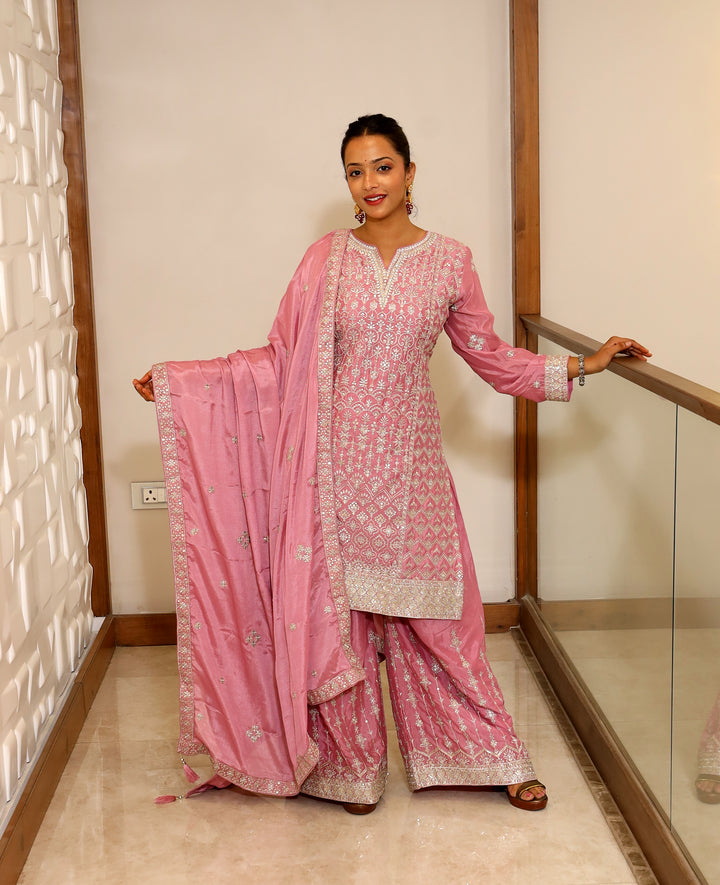 Pink Plazo Kurti Set