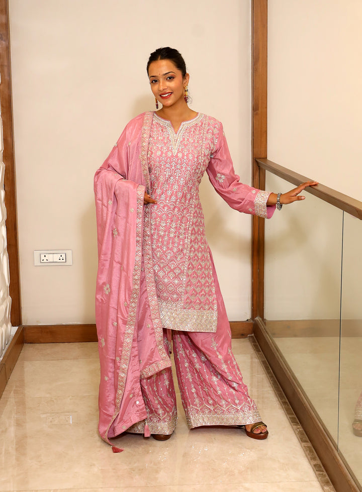 Pink Plazo Kurti Set