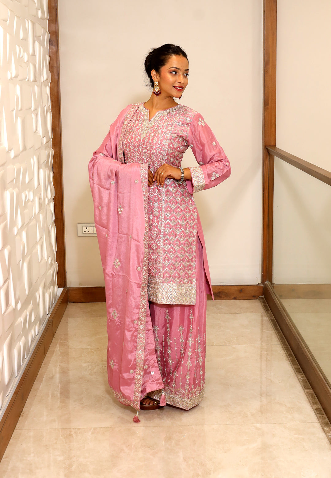Pink Plazo Kurti Set
