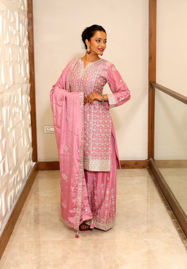 Pink Plazo Kurti Set