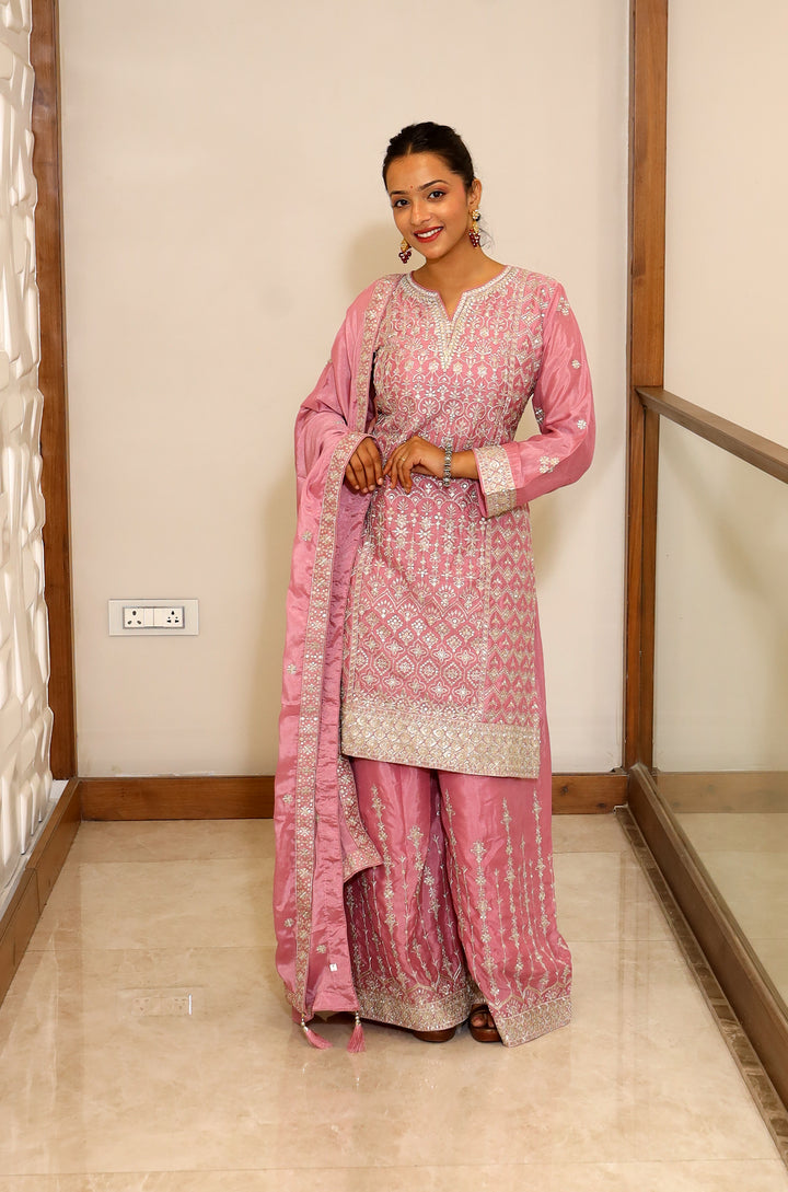 Pink Plazo Kurti Set