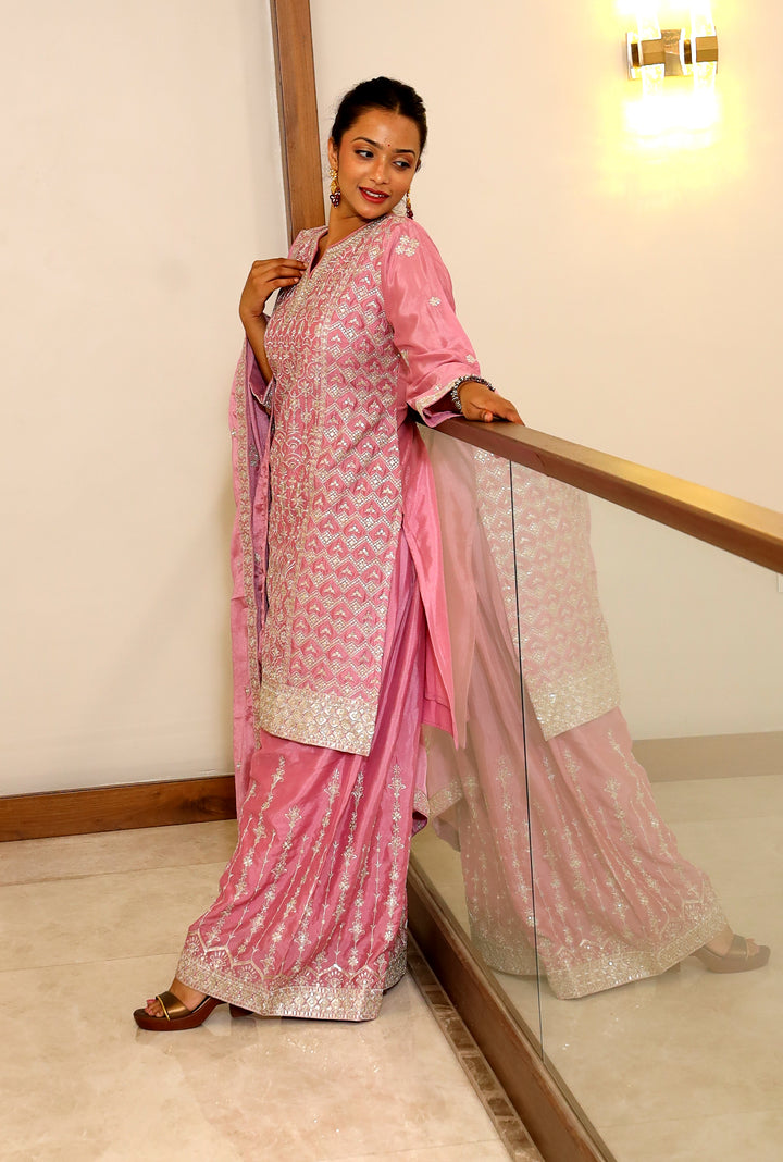 Pink Plazo Kurti Set