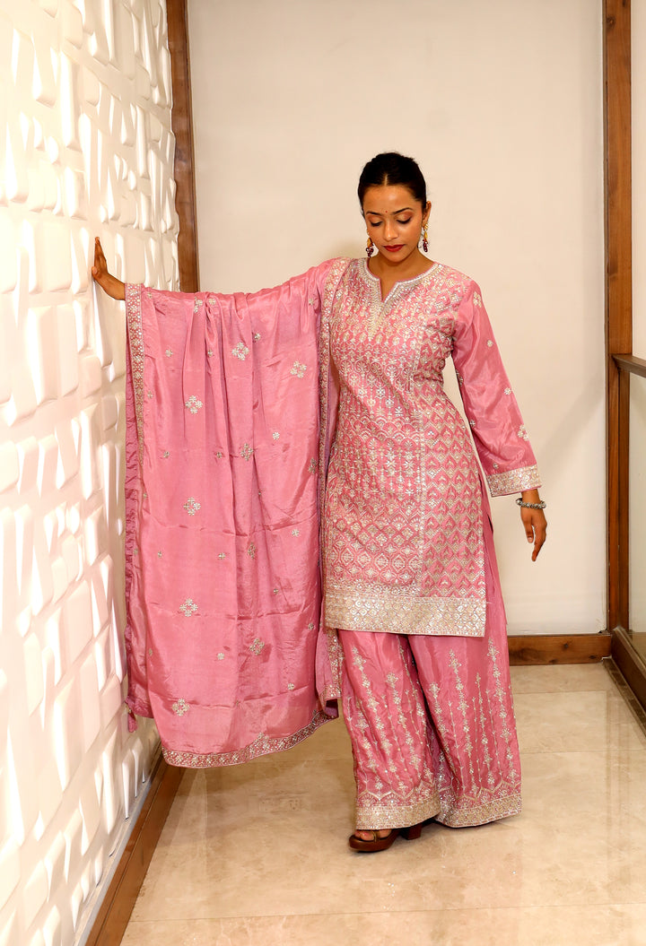 Pink Plazo Kurti Set