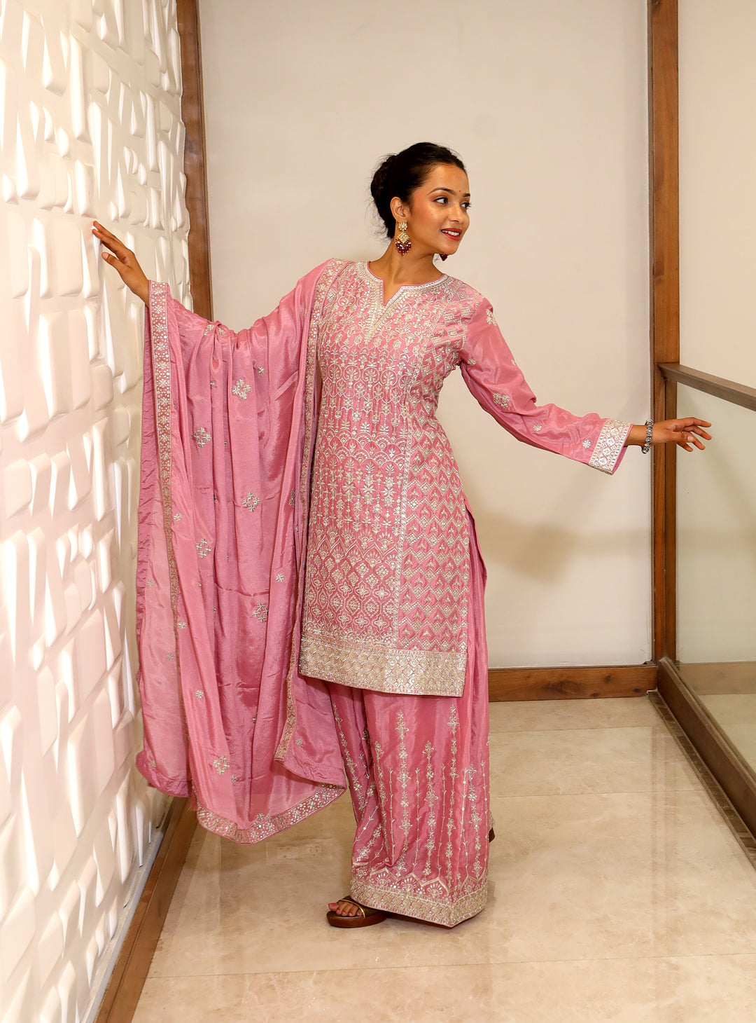 Pink Plazo Kurti Set