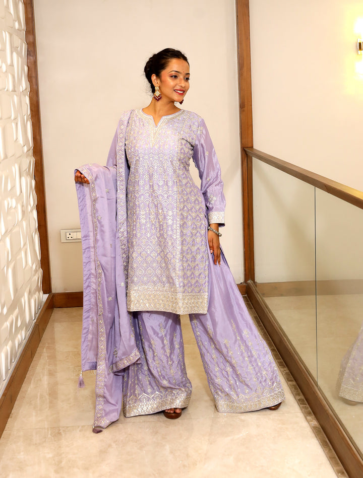 Purple Plazo Kurti Set
