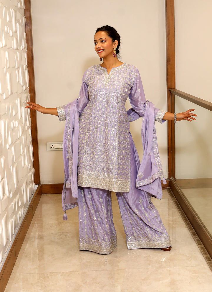 Purple Plazo Kurti Set