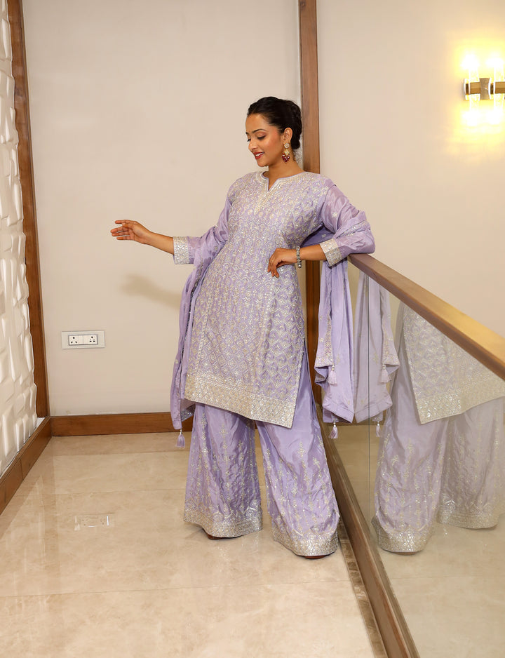 Purple Plazo Kurti Set