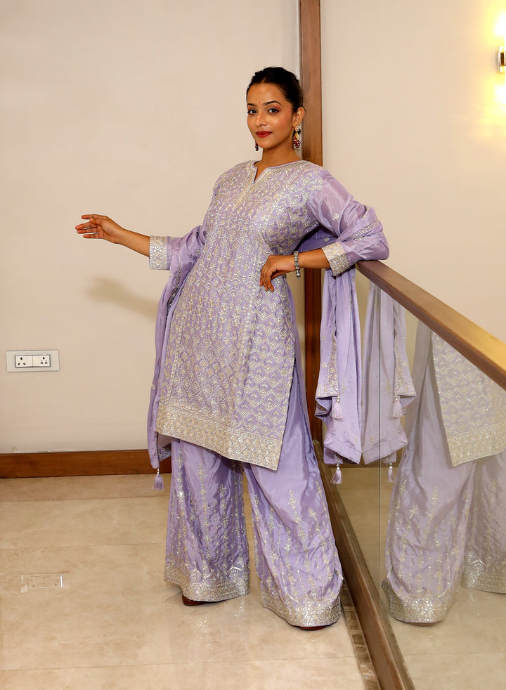 Purple Plazo Kurti Set