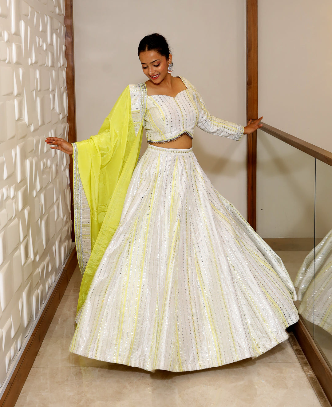 Vaarabella White Lehenga - Yellow Dupatta