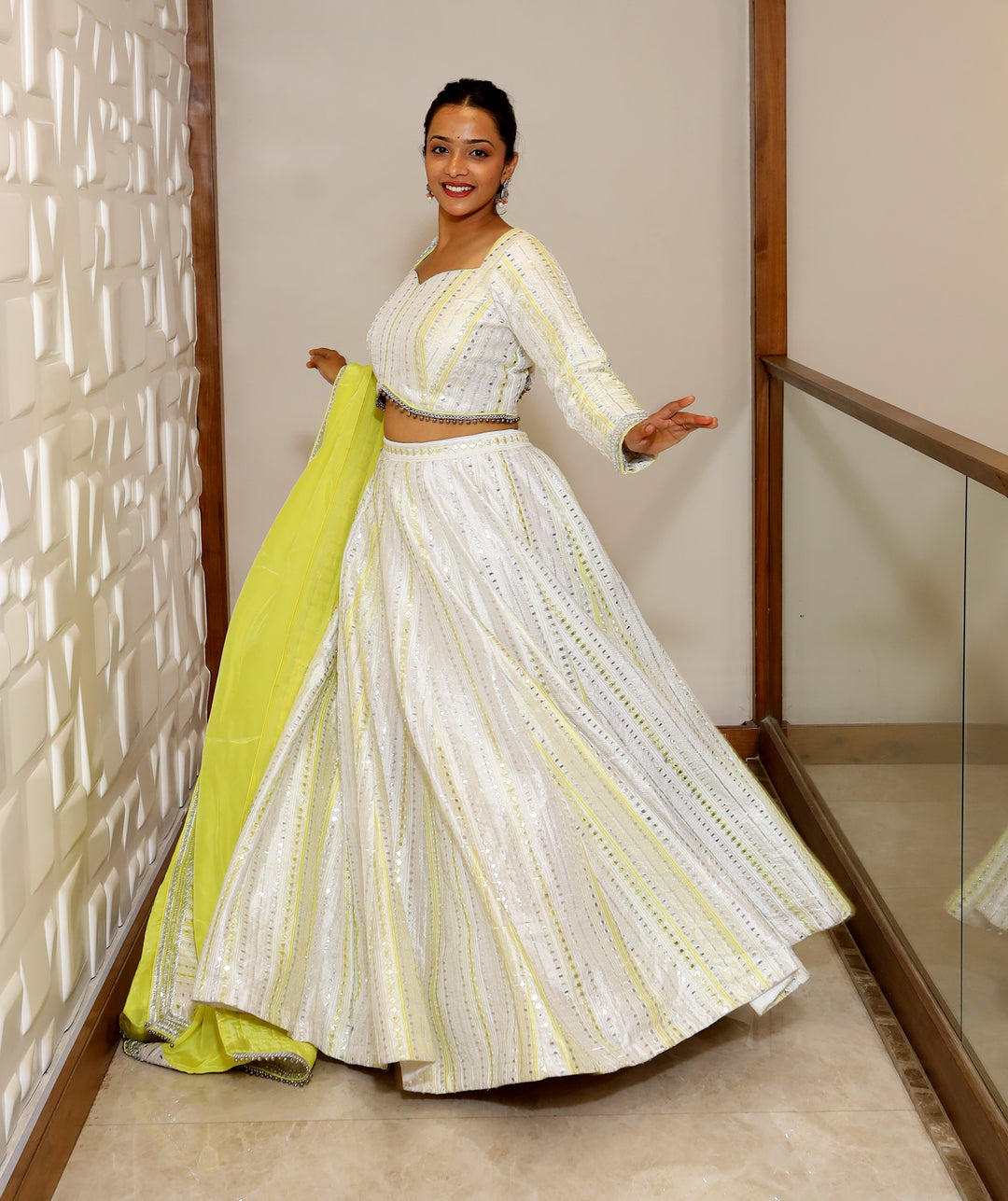 Vaarabella White Lehenga - Yellow Dupatta