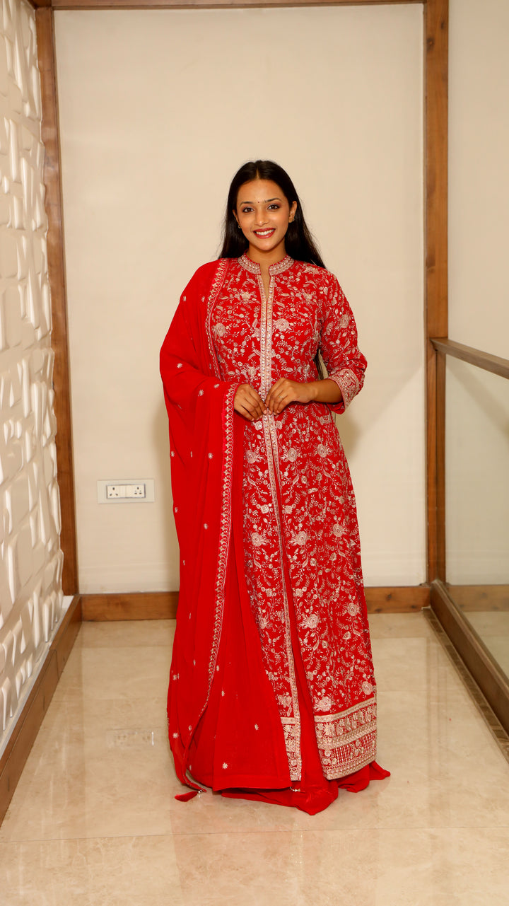 Red Anarkali with Skirt