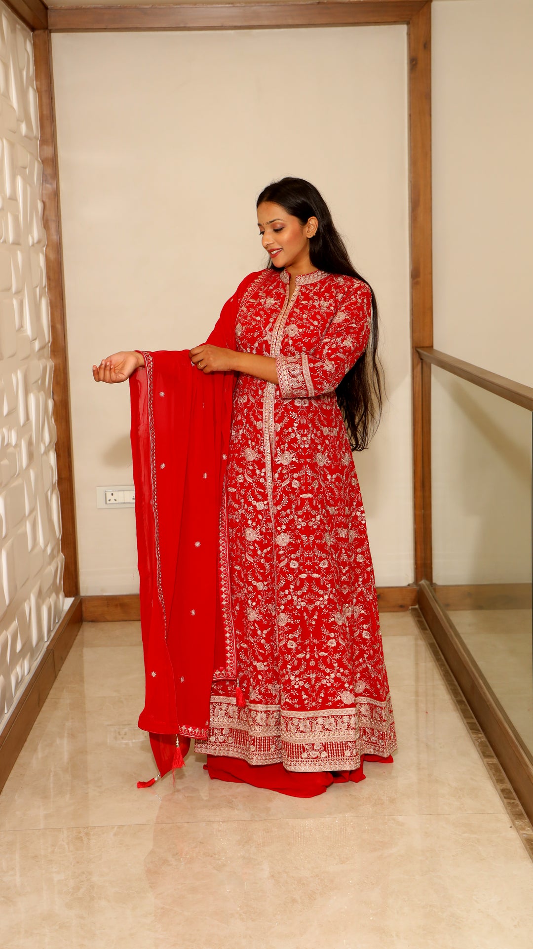 Red Anarkali with Skirt