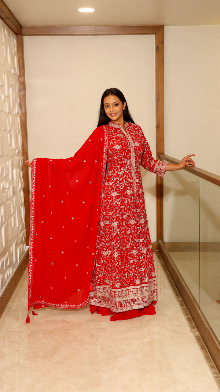 Red Anarkali with Skirt