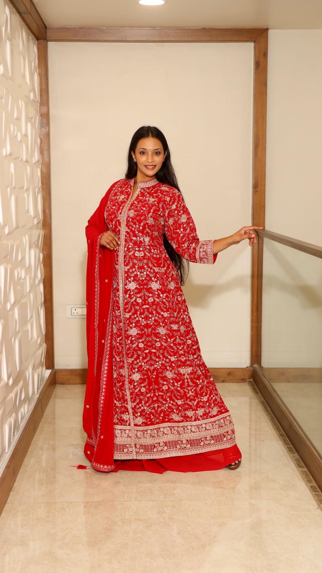 Red Anarkali with Skirt