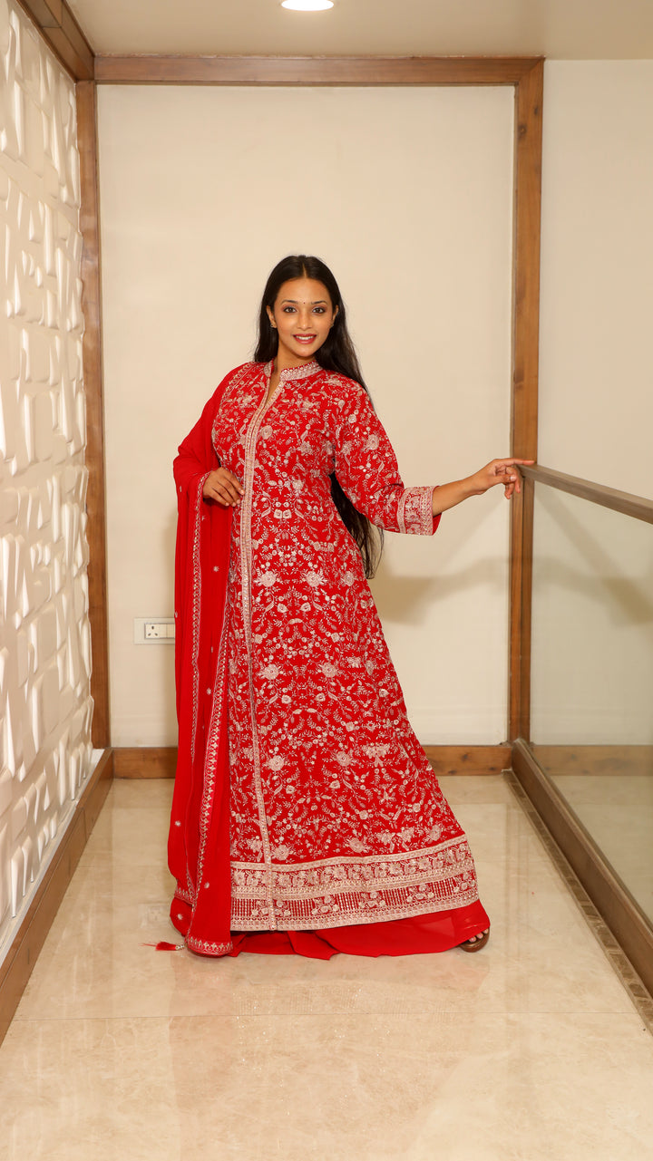 Red Anarkali with Skirt