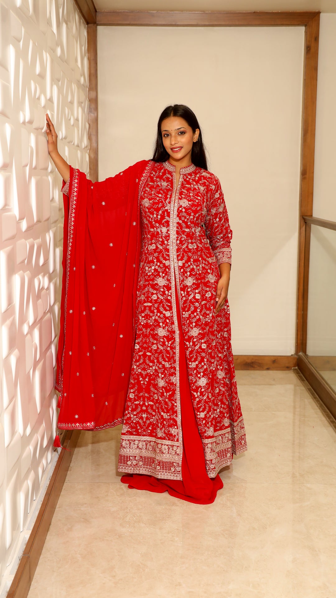 Red Anarkali with Skirt