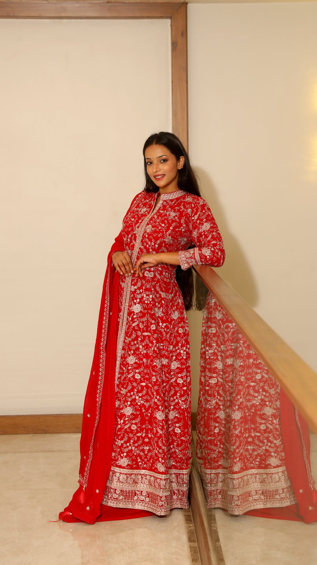 Red Anarkali with Skirt