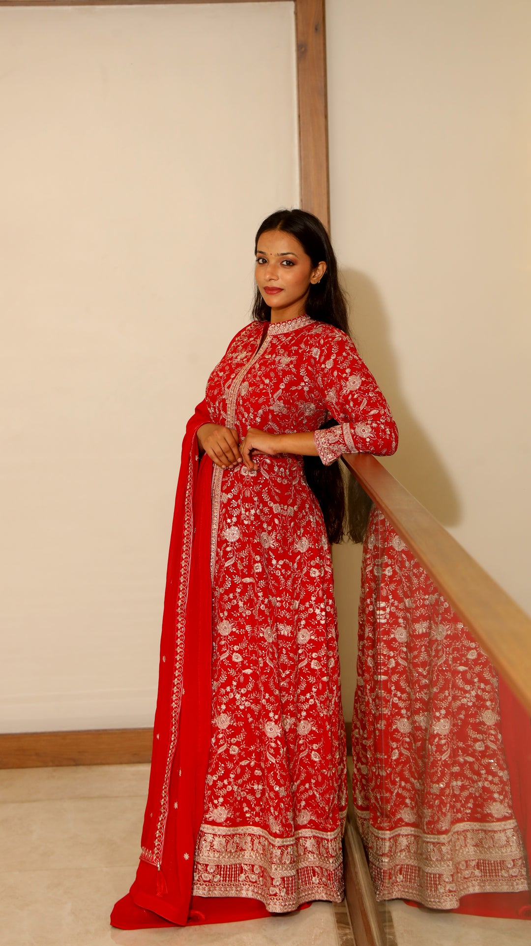 Red Anarkali with Skirt