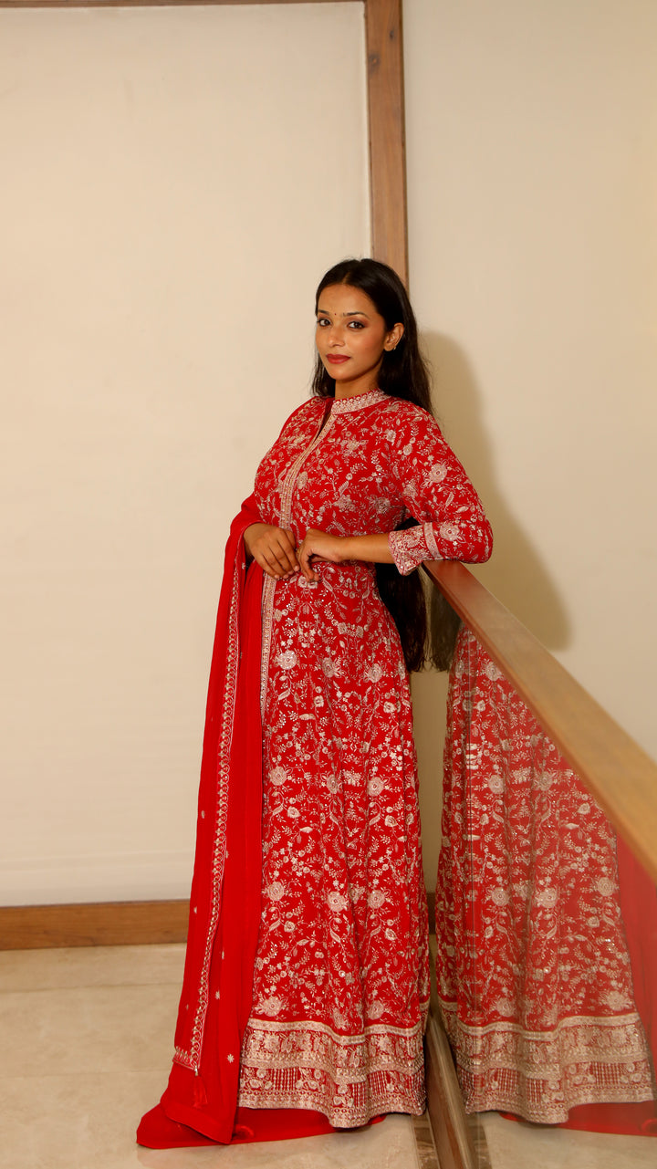 Red Anarkali with Skirt