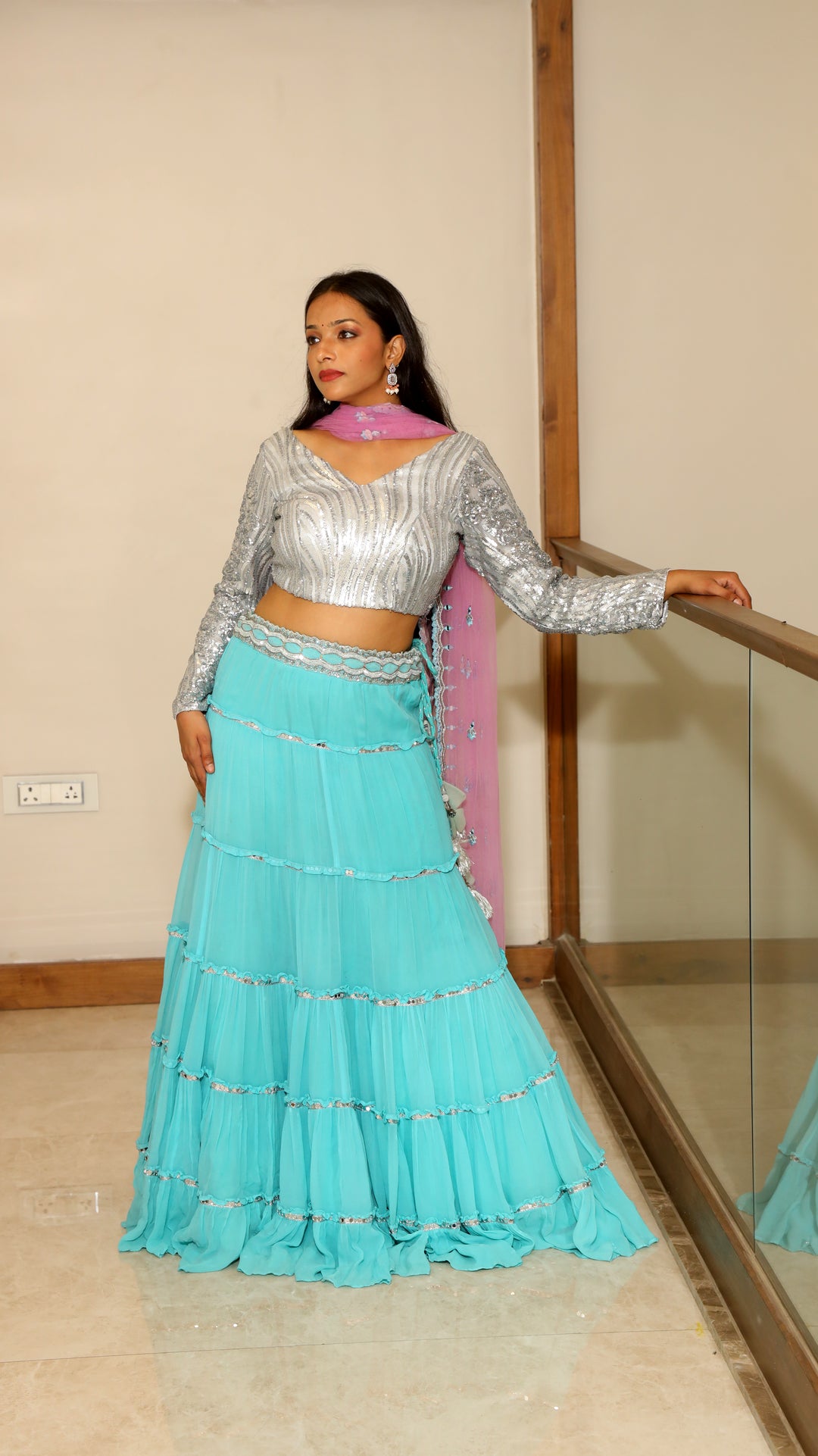 Sky Blue Georgette Lehenga with Sequin Top