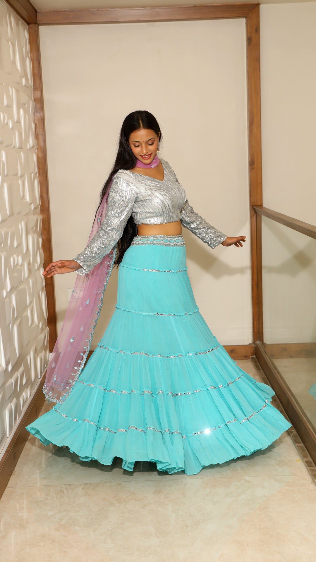 Sky Blue Georgette Lehenga with Sequin Top