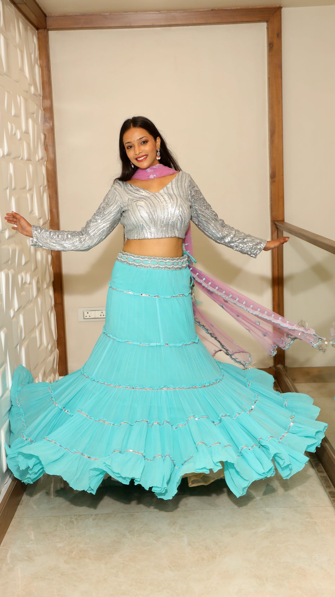 Sky Blue Georgette Lehenga with Sequin Top