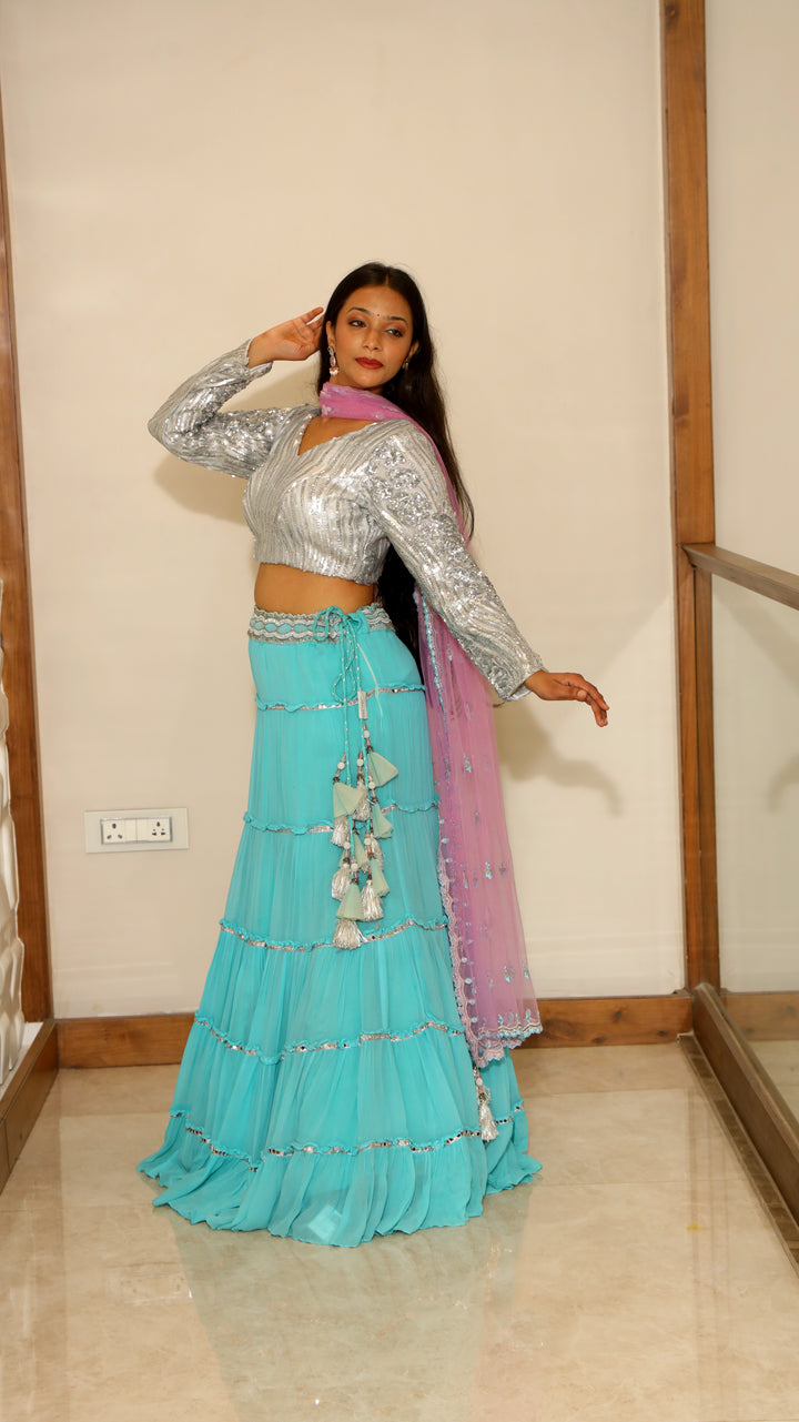 Sky Blue Georgette Lehenga with Sequin Top