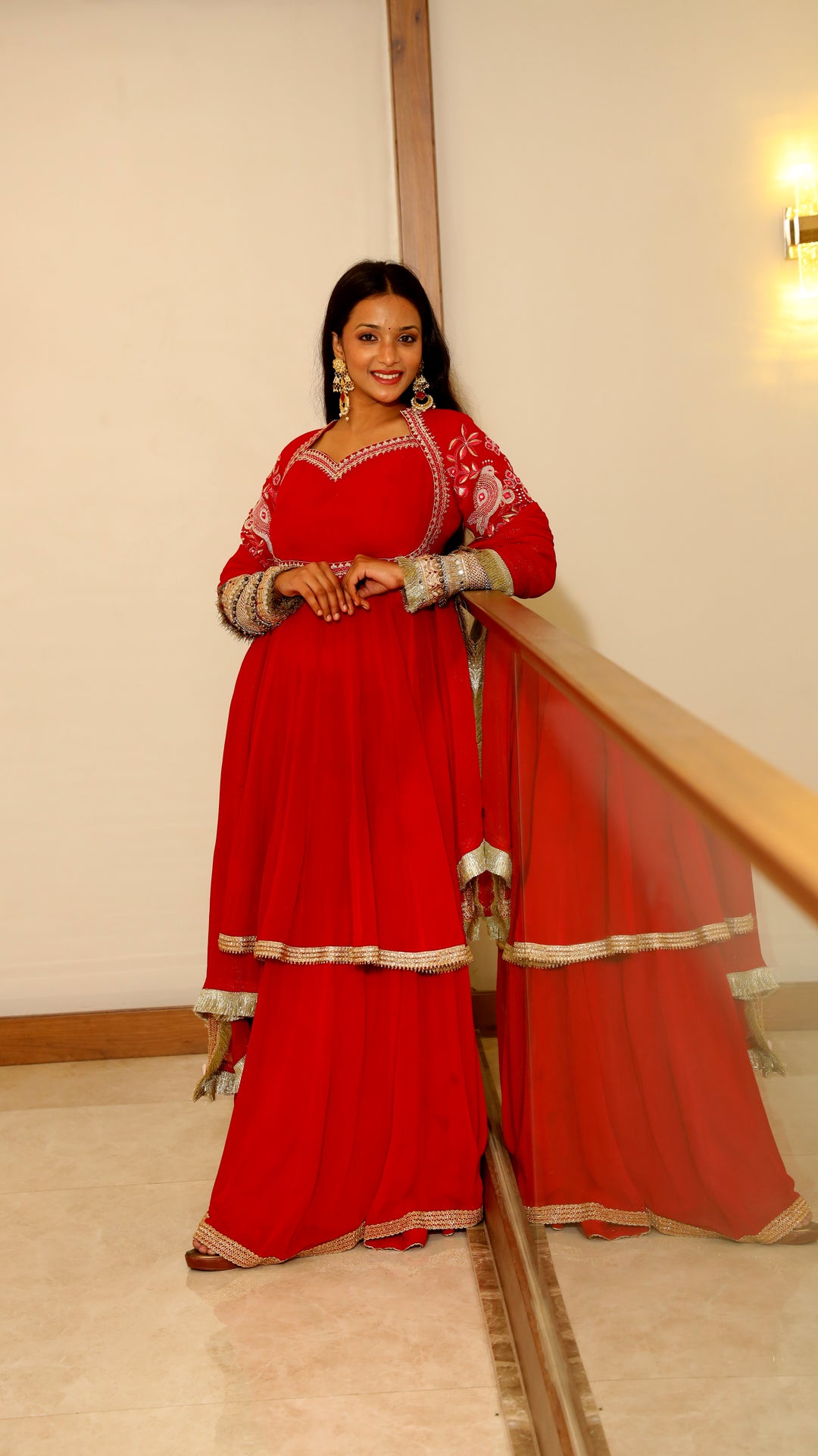 Red Short Anarkali with Lehenga