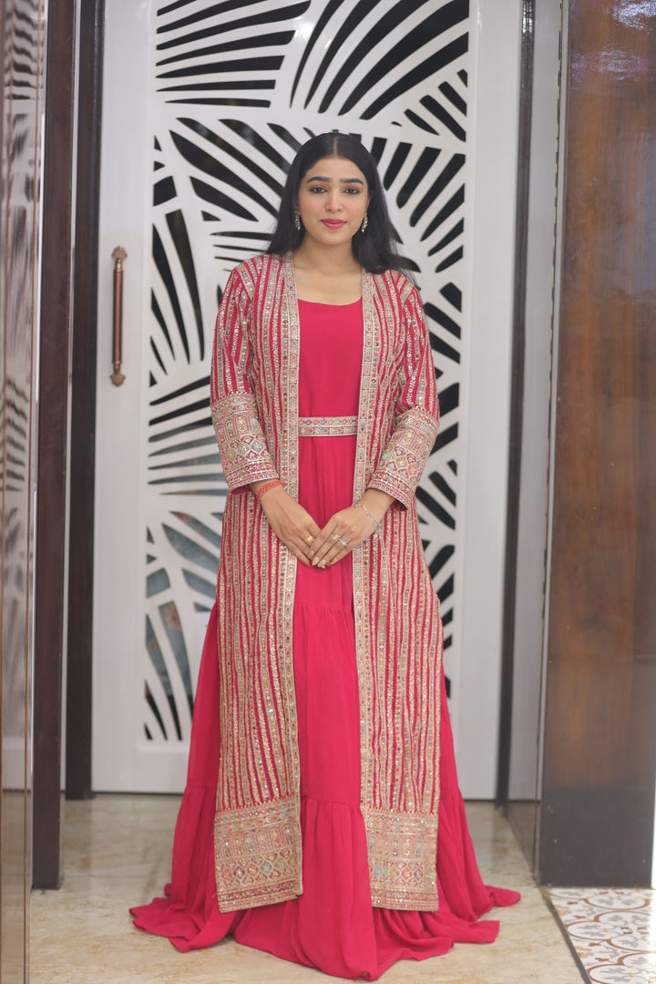 Red Anarkali with Shrug
