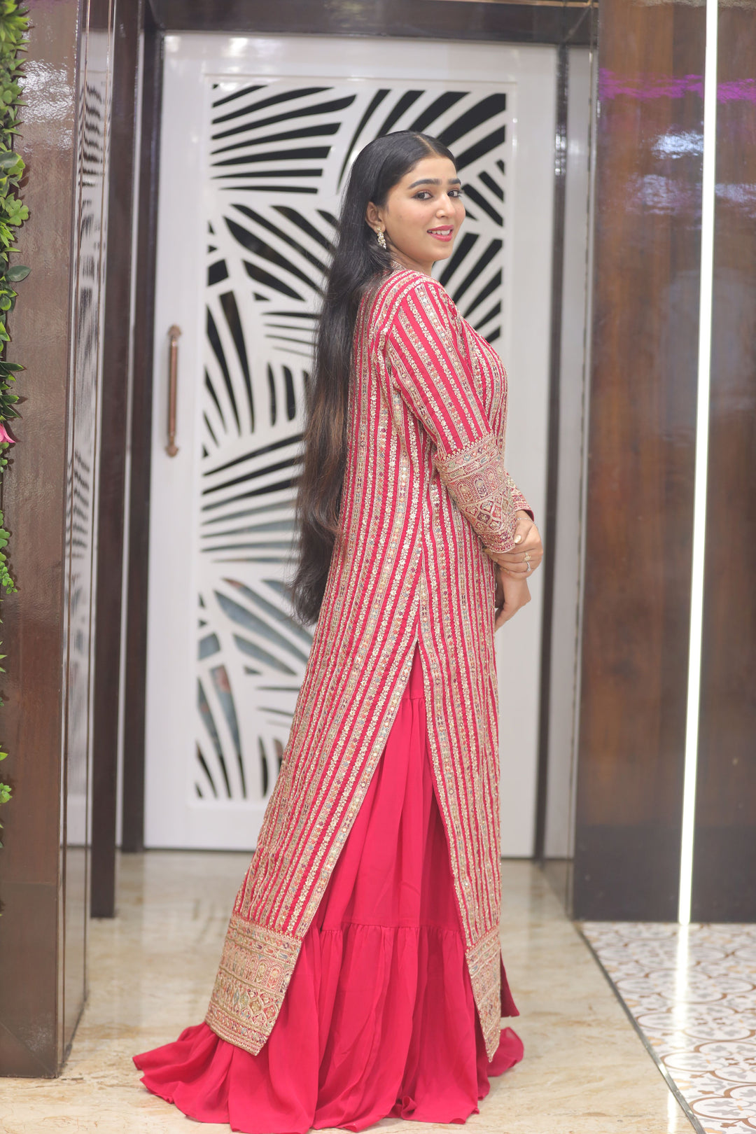 Red Anarkali with Shrug