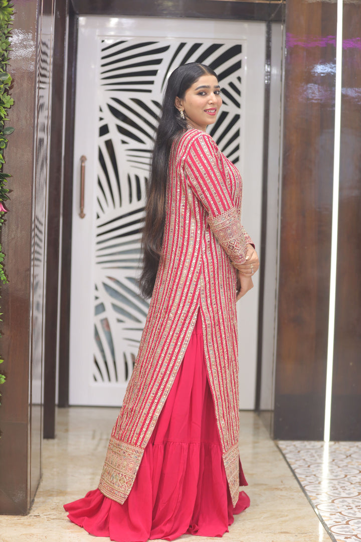 Red Anarkali with Shrug