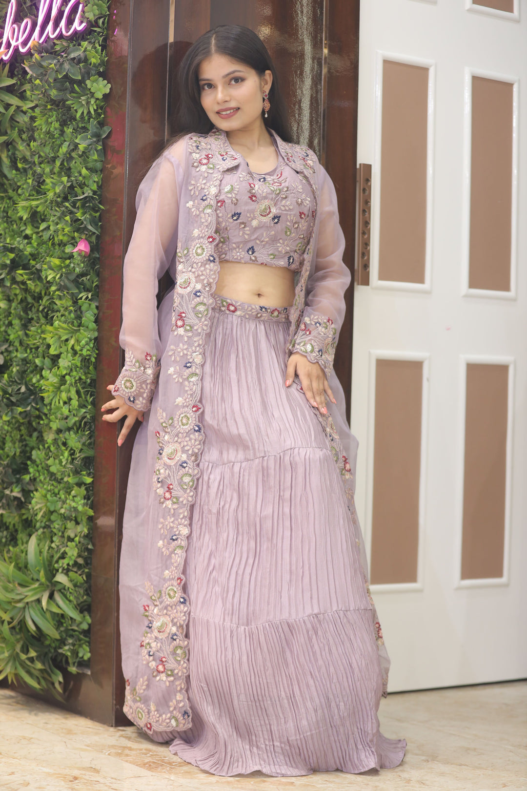 Crop Top with Embroidered Organza Shrug