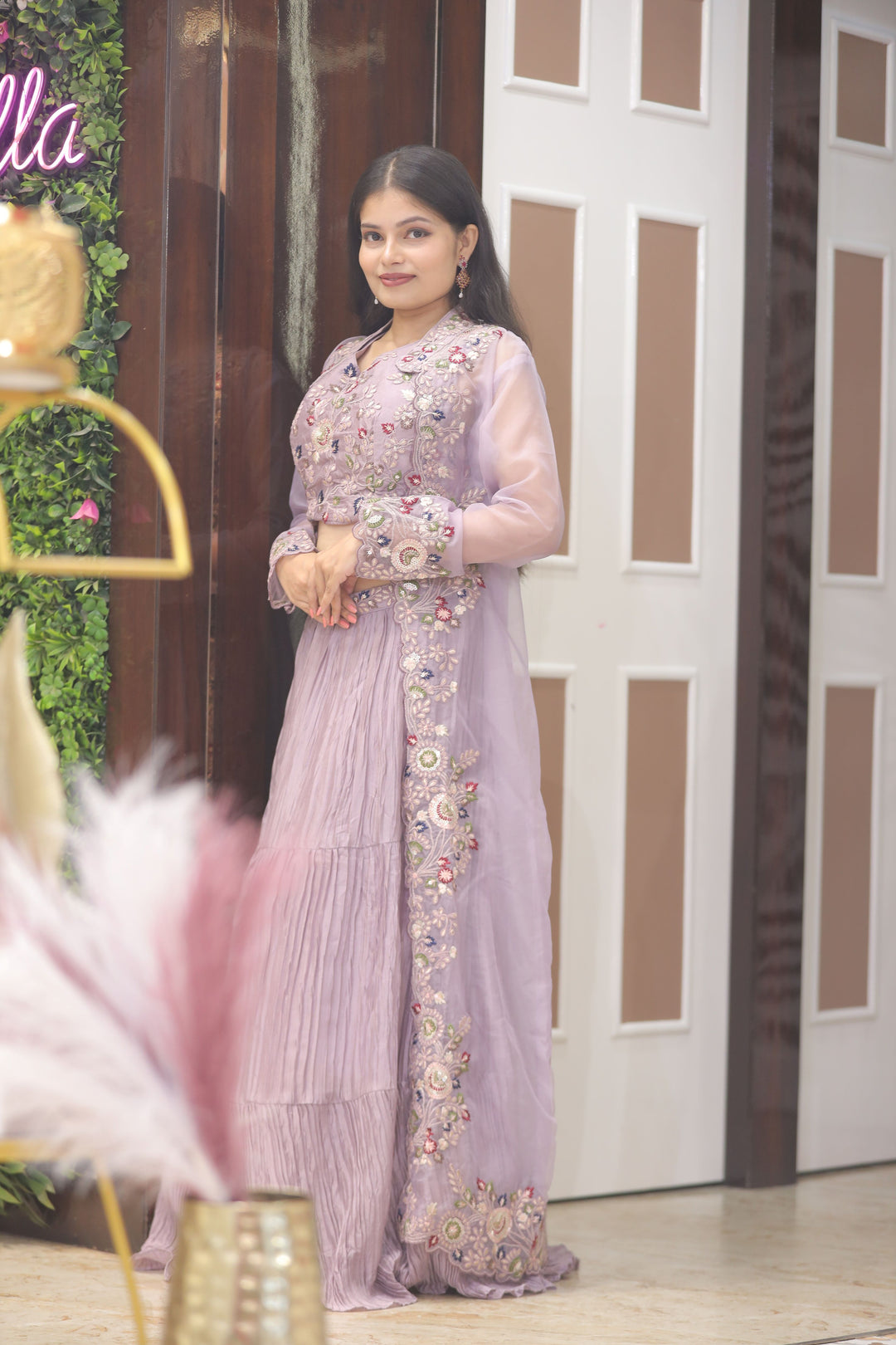 Crop Top with Embroidered Organza Shrug