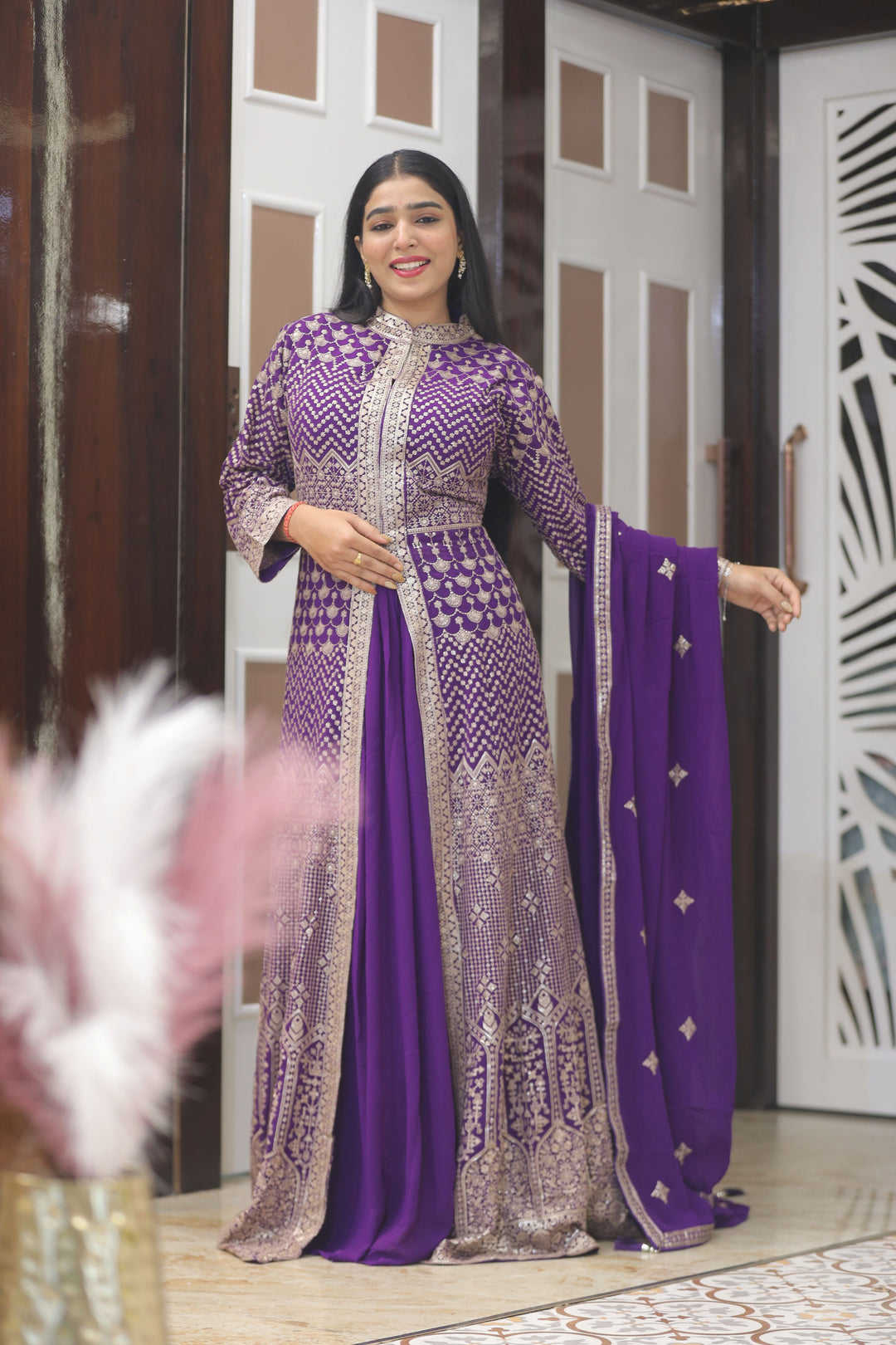 Purple Anarkali with Skirt