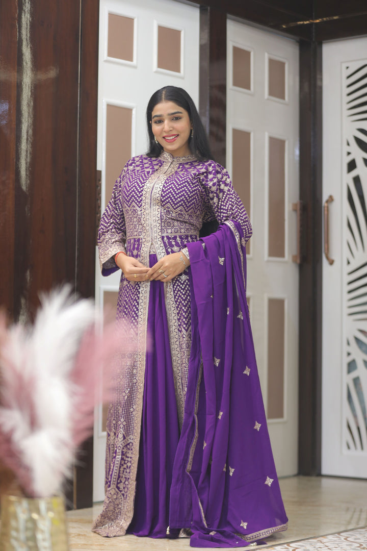 Purple Anarkali with Skirt