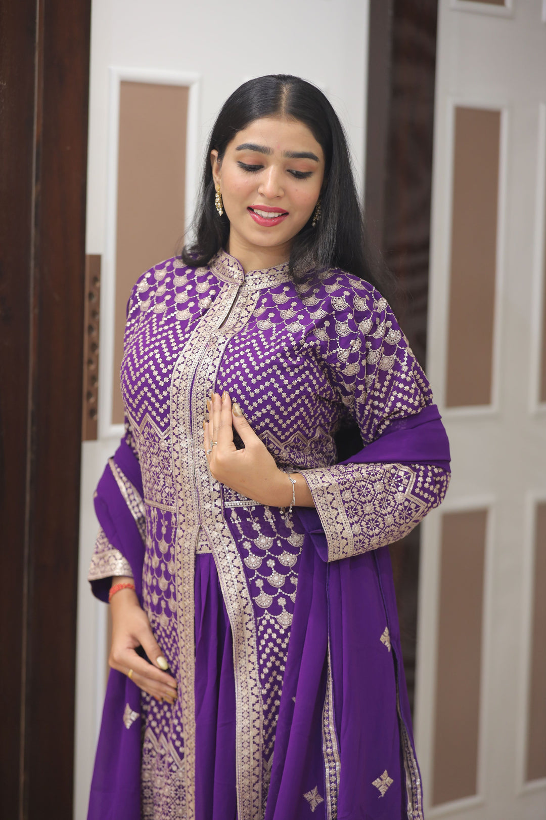 Purple Anarkali with Skirt