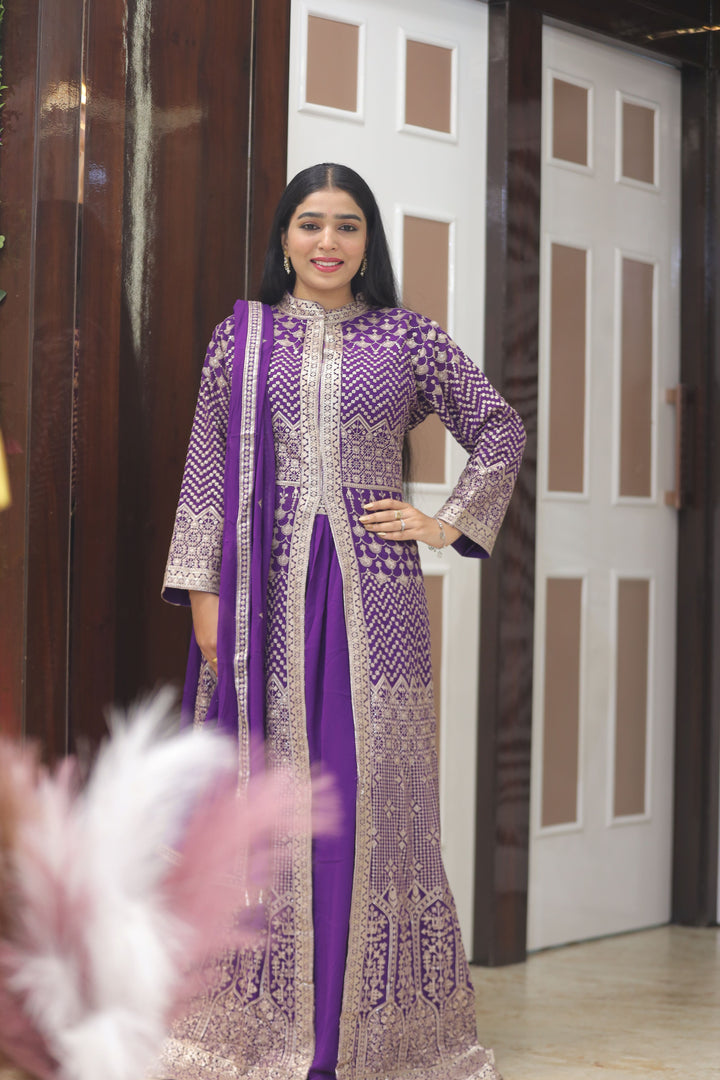 Purple Anarkali with Skirt