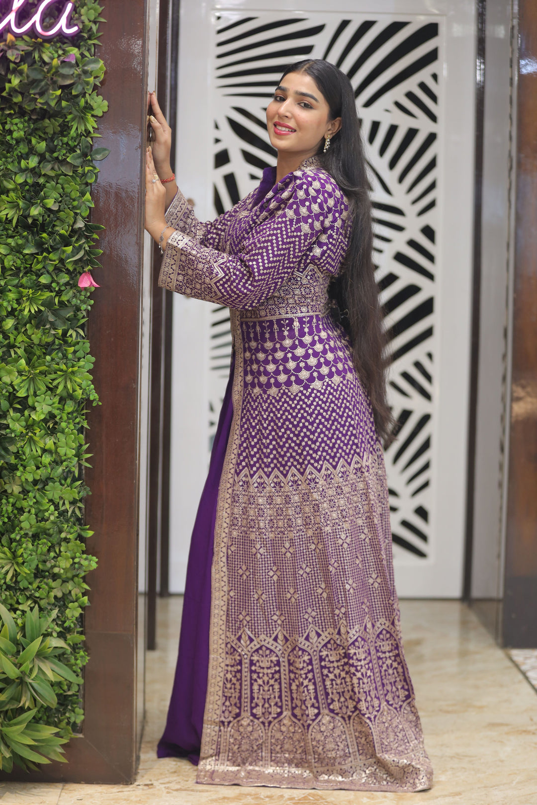Purple Anarkali with Skirt