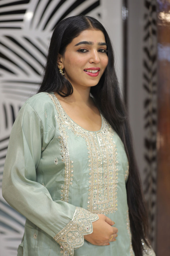 Plazo Kurti Set with Colourful Chinon Dupatta