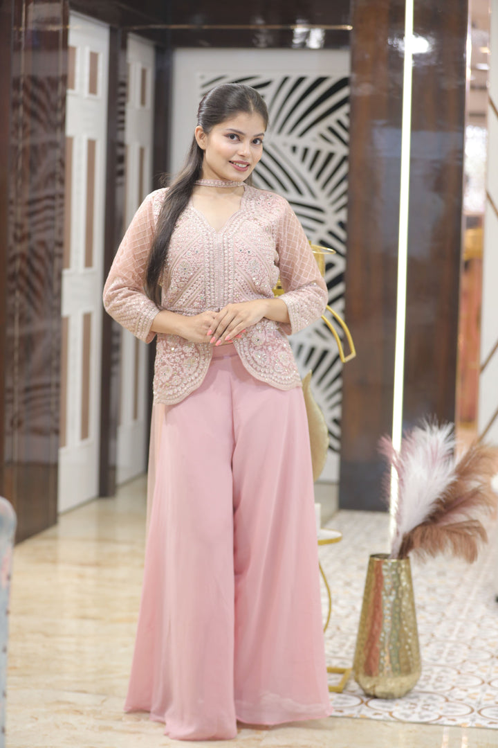 Nude Shade Plazo & Crop Top Set