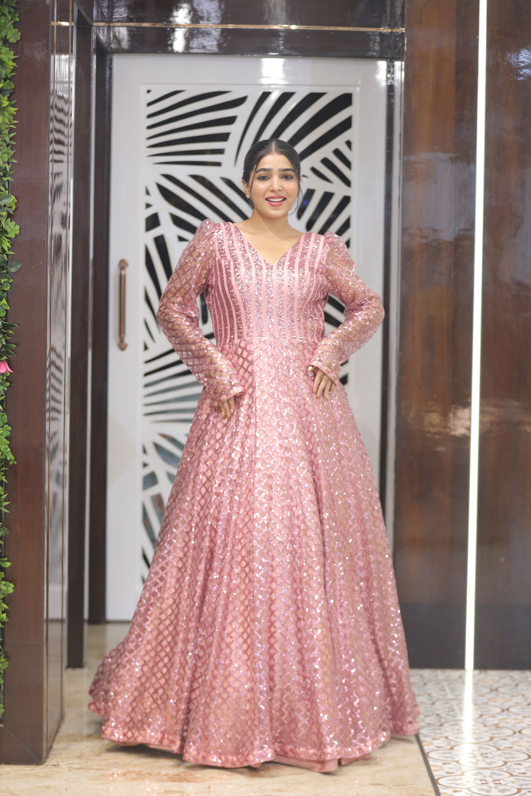 Rose Gold Pink Sequins Evening Gown