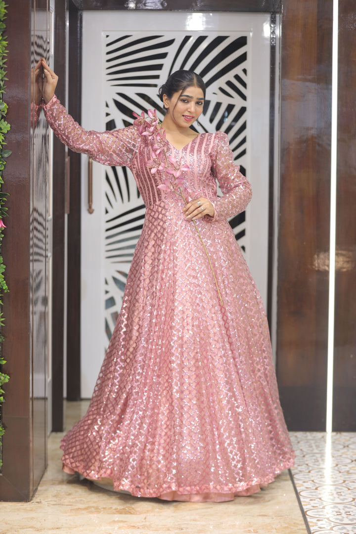 Rose Gold Pink Sequins Evening Gown